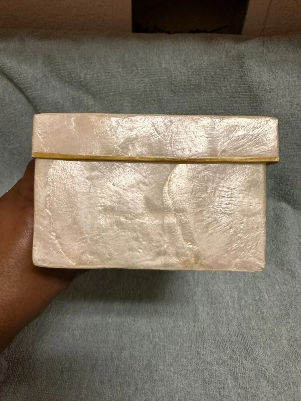 Vintage Capiz Shell Tissue Box Cover Holder Hollywood Regency Storage Coastal